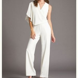NWT$425 Halston Heritage Assymetrical Drape Romper Jumpsuit in White Chalk Sz 10